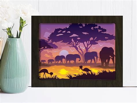 Simplified Elephant 1 Paper Cut Light Box Template Shadow | Etsy