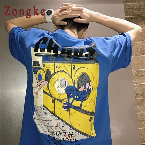 Zongke Japanese Harajuku T Shirt Men Printed Streetwear Loose T Shirt