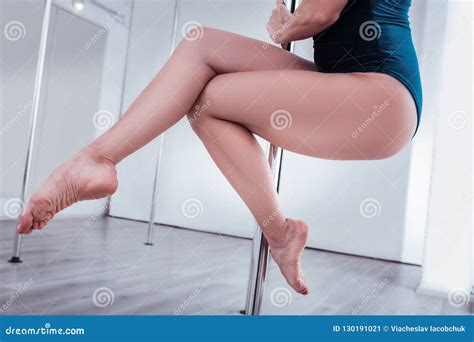 professional pole dancer pointing her toes while training all day stock image image of