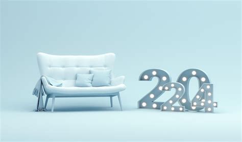 Célébrations De La Nouvelle Année 2024 Avec Un Numéro De Néon Bleu