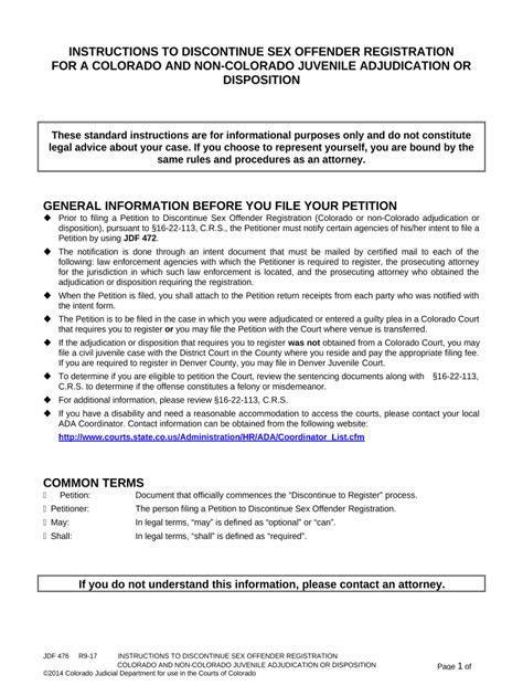 Instructions To Discontinue Sex Offender Registration For A Colorado