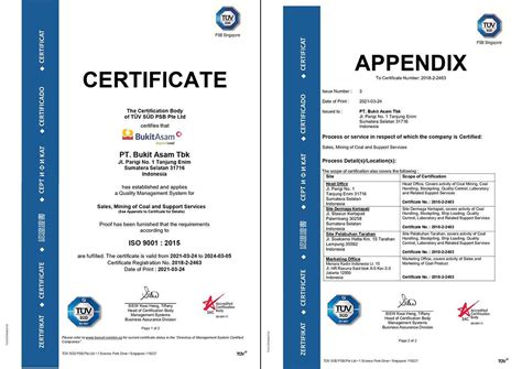 Certificate Iso 90012015 Pt Bukit Asam Tbk