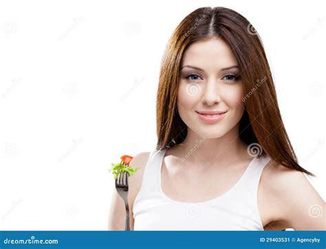 Woman Eating Fresh Salad On A Fork Stock Image Image Of Food Adult