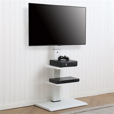 Fitueyes White Iron Base Floor Tv Stand With Two Shelves S Series 32 65