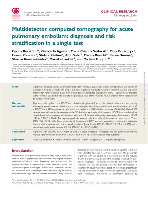 Pdf Multidetector Computed Tomography For Acute Pulmonary Embolism