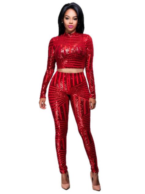 Sexy Red Sequin Bodycon Jumpsuit Wonder Beauty Lingerie Dress Fashion Store