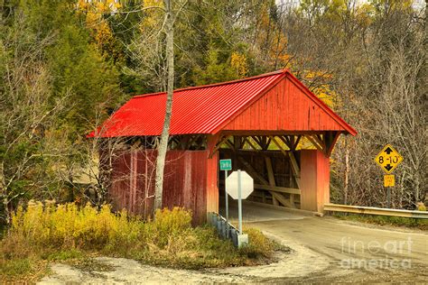 Red Covered Bridge Fall Landscape Photograph By Adam Jewell Fine Art