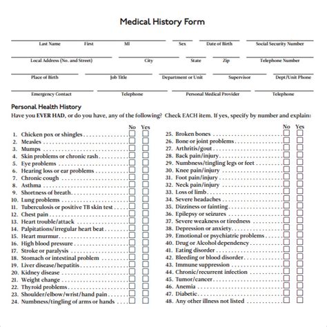 Free 7 Medical History Forms In Pdf Ms Word