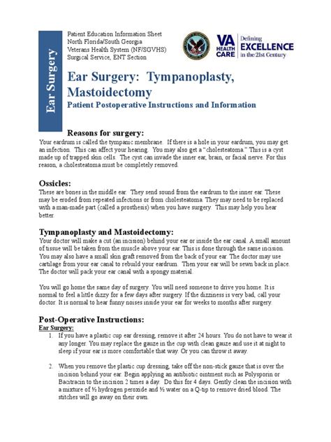 Ear Surgery Tympanoplasty Mastoidectomy Patient Postoperative