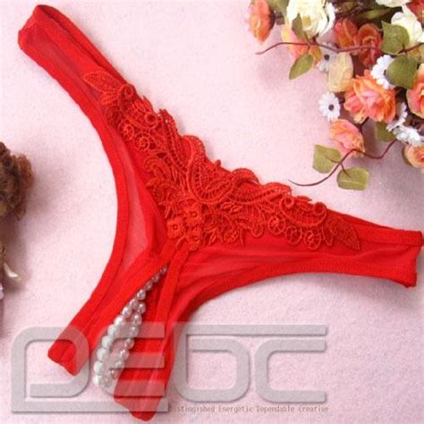Ladies Sexy Open Crotch Knickers Thong Pearl Beads Underwear G String