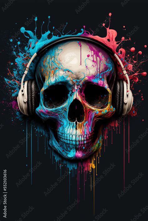 Decorative Art Wallpaper Skull With Headphones Stock Illustration