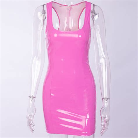 Pink Latex Vinyl Leather Style Bodycon Fashion Dress Iconic Trendz