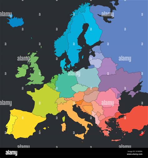 Map Of Europe In Colors Of Rainbow Spectrum With European Countries