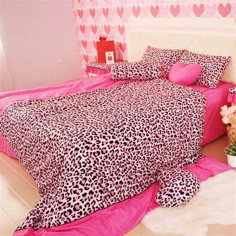 Modern Sexy Leopard Print Comforter Set Korean Pink Bedding Setsqueen