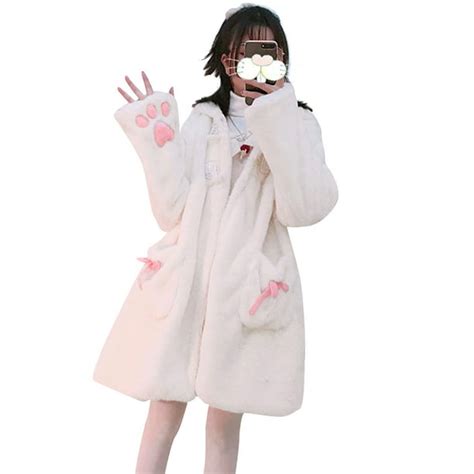 Mioliknya Women Cute Bear Hoodies Long Sleeve Fuzzy Fluffy Anime Hooded