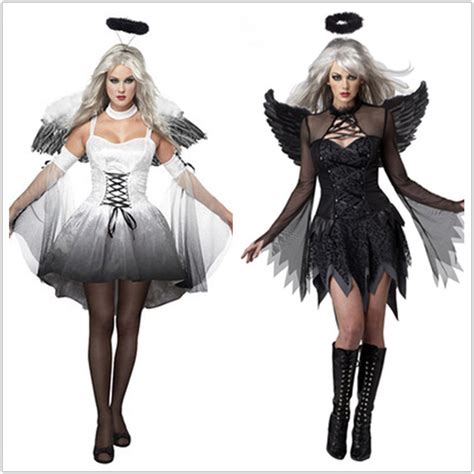 Girl Angel Demon Cosplay Costume Black Vampire White Angel Dress
