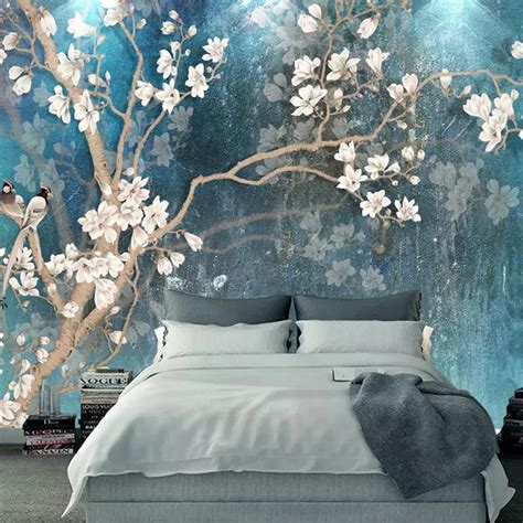 Custom 3d Wall Murals Wallpaper Nordic Blue Vintage Hand Painted