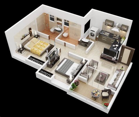 25 More 2 Bedroom 3D Floor Plans