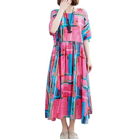 Zanzea Women Summer Short Sleeve Vintage Printed Maxi Dress Casual Dresses Walmart Canada