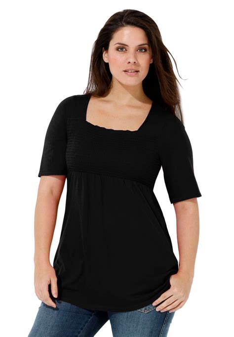 Plus Size Top With Smocked Bodice By Ellos® Plus Size Tops By Length