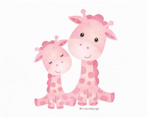 Süße kleine rosa Giraffen Aquarell Clip Arts BabyParty Etsy