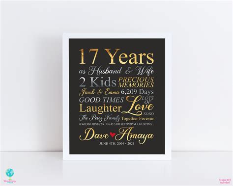17th Anniversary T For Wife Married 17 Years Seventeenth Etsy