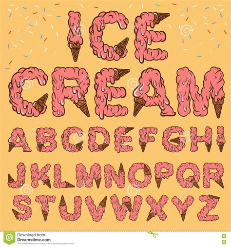 Yummy Ice Cream Font Design With Cones Ice Cream Font Typography
