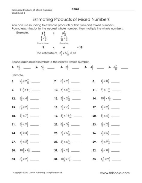 Estimating Sums With Mixed Numbers Worksheet