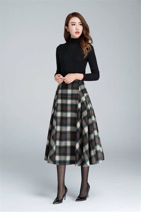 Tartan A Line Midi Wool Skirt S Women Vintage Etsy Canada