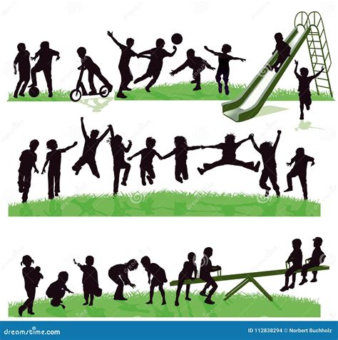 Children On Playground Stock Vector Illustration Of Silhouetted