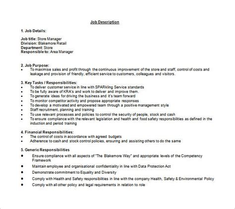 Search and apply for the latest cash management jobs. Store Manager Job Description Template - 7+ Free Word, PDF ...