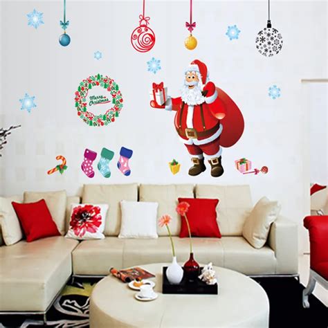 2017 Removable Large Santa Christmas Tree Wall Decals Diy Merry