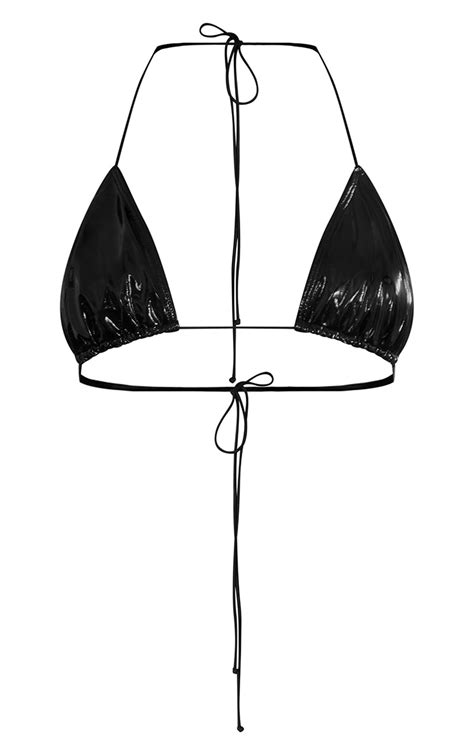 Black Vinyl Adjustable Triangle Bikini Top Prettylittlething Ksa
