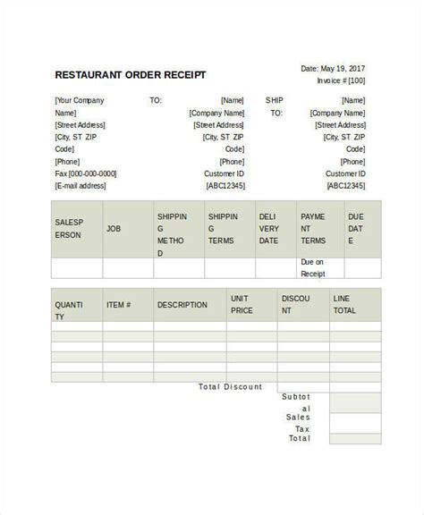 order receipt templates  examples  word