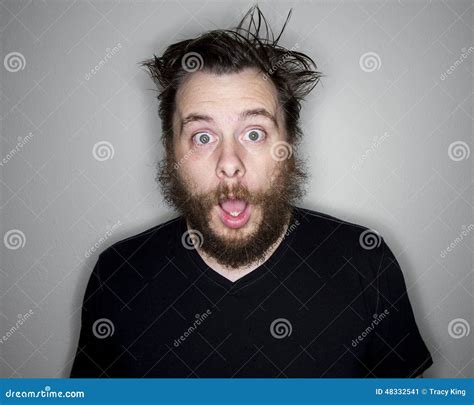 Bearded Man Looking At The Camera Shocked Stock Image Image Of Casual Eyes 48332541