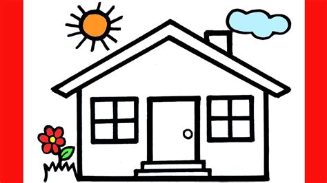 How To Draw A House Drawing A House Cloud Sun And Flower Easy Step