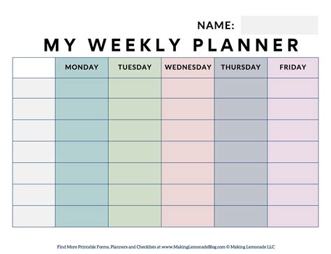 Printable Student Weekly Planner