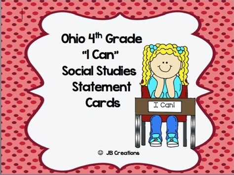 Ohio 4th Grade Social Studies Standards I Can Statement Cards 4th
