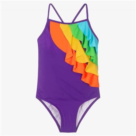Nessi Byrd Girls Purple Frill Swimsuit Uv50 Childrensalon