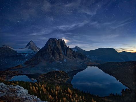 Gray And Black Mountains Canada Starry Night Mountains Lake Hd