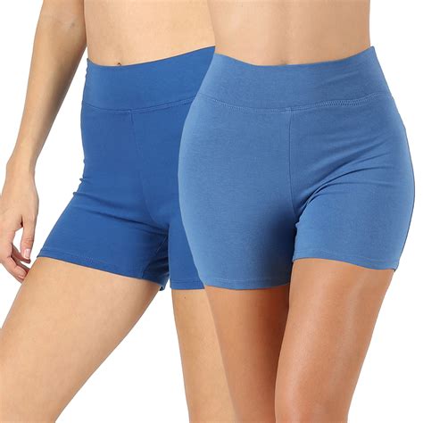 Womens And Plus Soft Cotton Stretch High Waist Sports Short Pants With Wide Waist Band 2pk