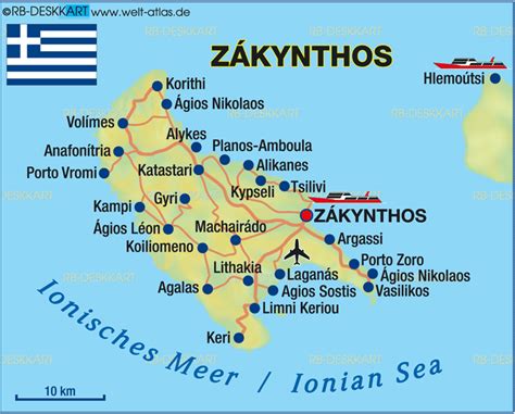 Karte Von Zakynthos Insel In Griechenland Welt Atlasde