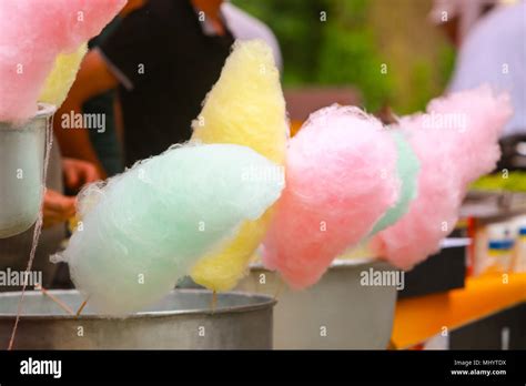 Seller Sell Cotton Candy At The Food Booth Stock Photo Alamy