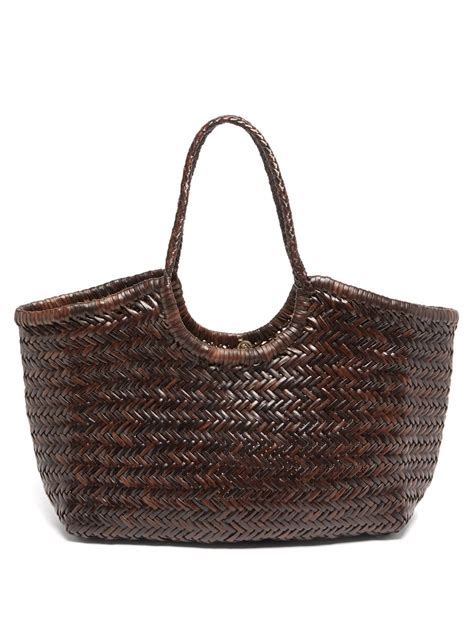 Brown Nantucket Woven Leather Basket Bag Dragon Diffusion
