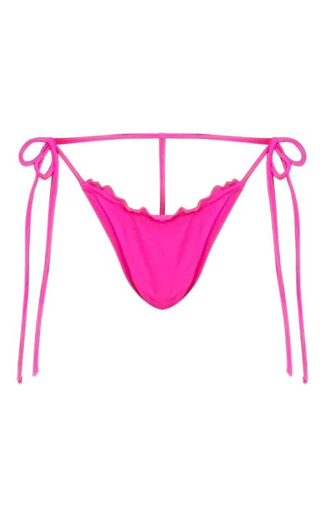 Hot Pink Rib Frill Edge Bikini Bottom Prettylittlething Aus