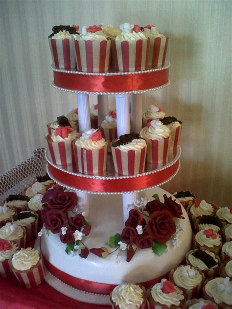 Mycupcakes Red And White And Black Themed Wedding Cake And Cupcake Tier