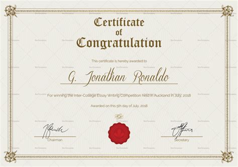 General Format Congratulations Certificate Design Template In Psd Word