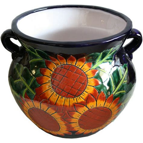 Large Sized Sunflower Mexican Colors Talavera Ceramic Garden Pot