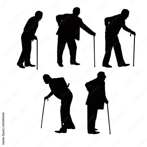 Old Man Using Cane Walking Stick Silhouettes Stock Vector Adobe Stock