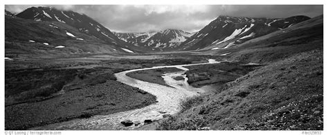 Panoramic Black And White Picturephoto Mountain Scenery With Stream